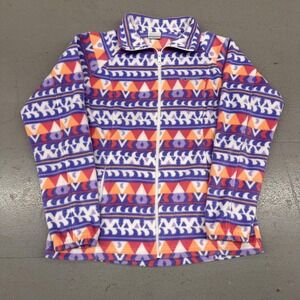 Columbia Fleece Jacket Womens Large Purple Geo Print Full Zip Pockets Drawcord